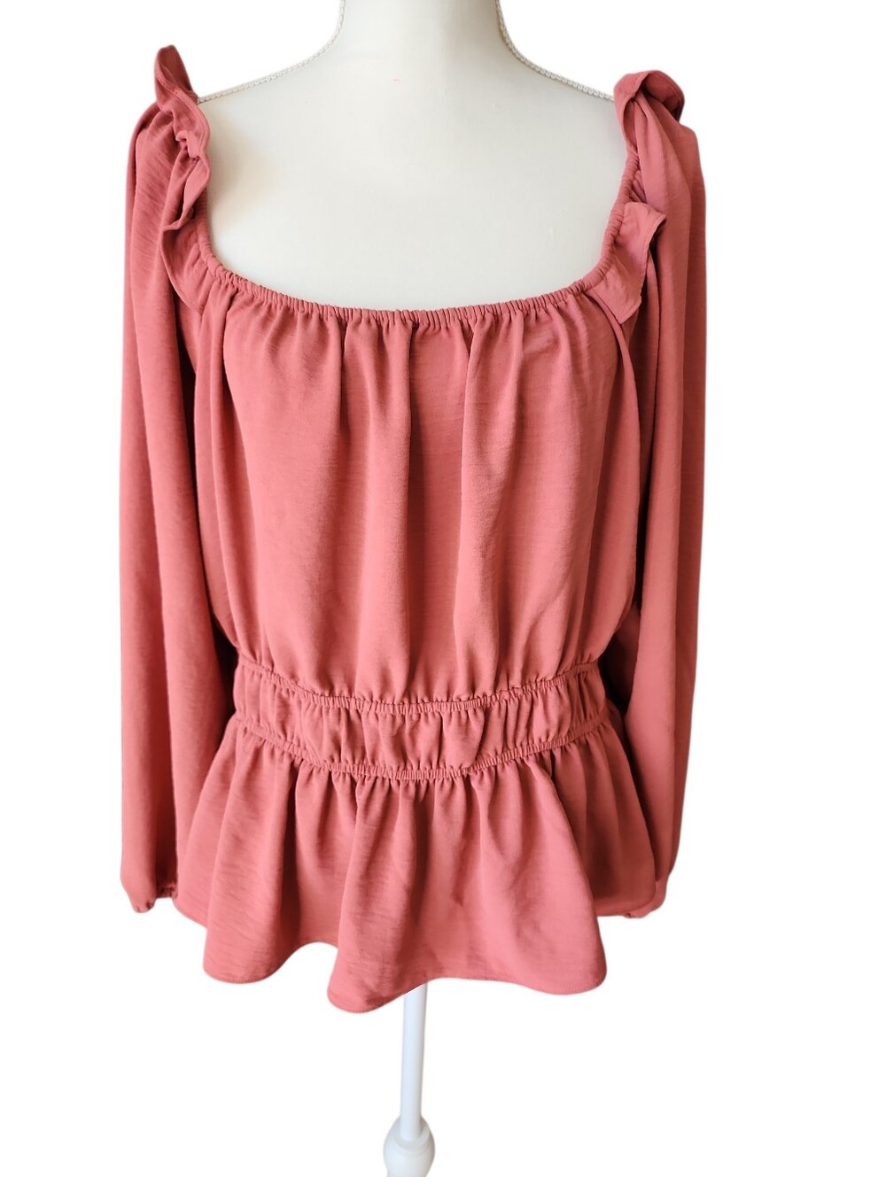 Nine West Coral Long Sleeve Peplum Top Size Xl